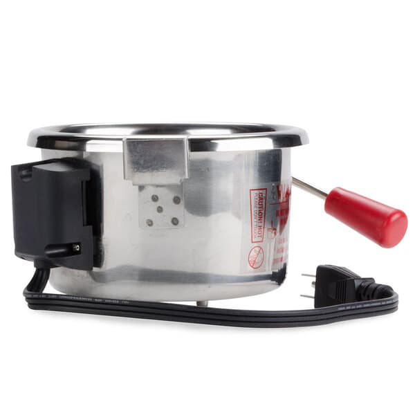 A silver stainless steel Carnival King replacement kettle with a red handle.
