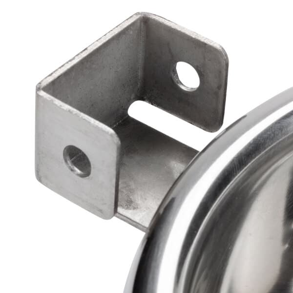 A stainless steel kettle with metal brackets.