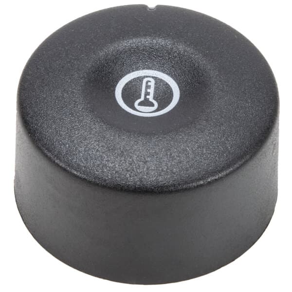 A black round Carnival King temperature control knob with a white circle on it.