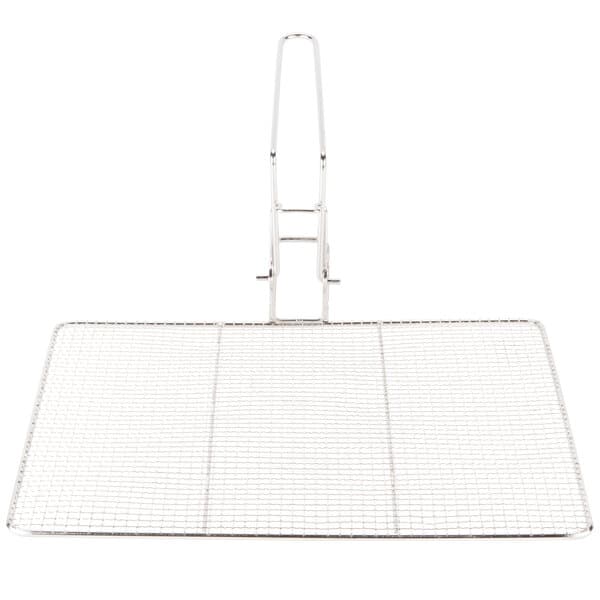 A metal mesh tray with a handle.