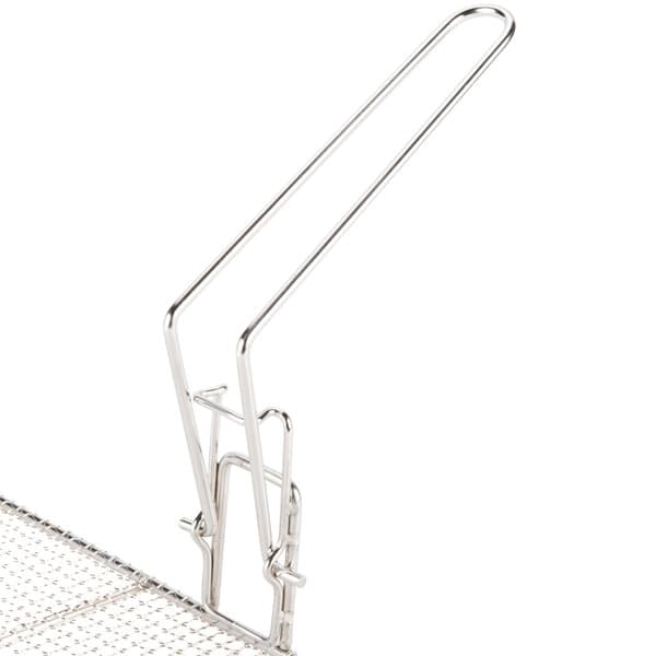 A wire mesh tray with metal clips for Carnival King funnel cake fryers.