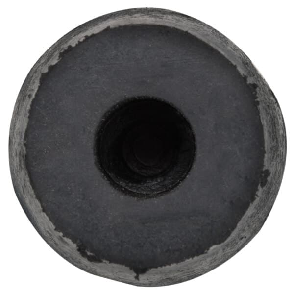 A black rubber foot with a hole in it.