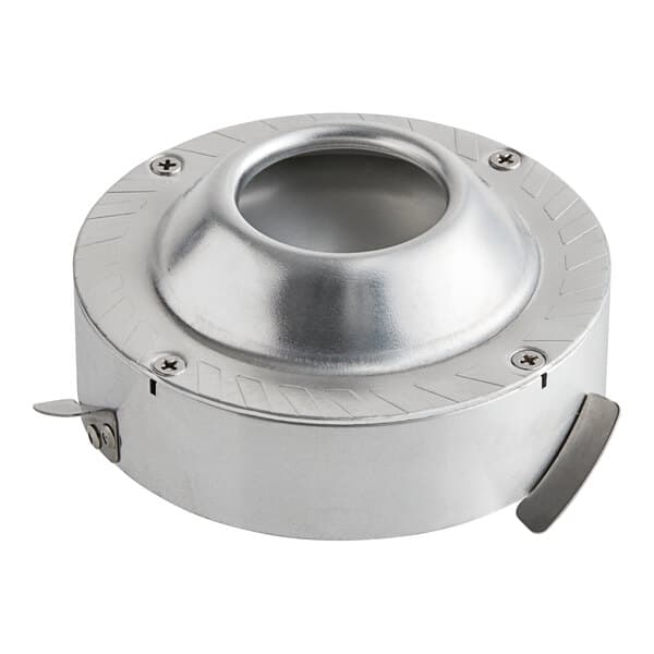 A round silver metal heating head with a hole in the center.