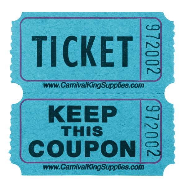 A pair of blue Carnival King raffle tickets with black text.