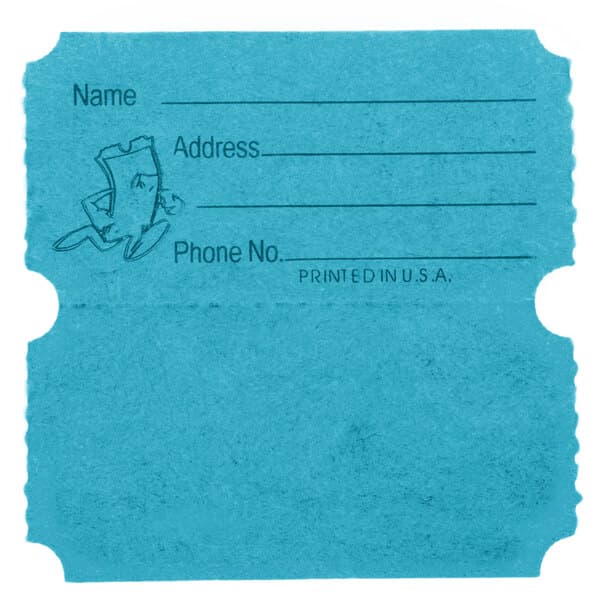 A roll of blue Carnival King customizable raffle tickets.