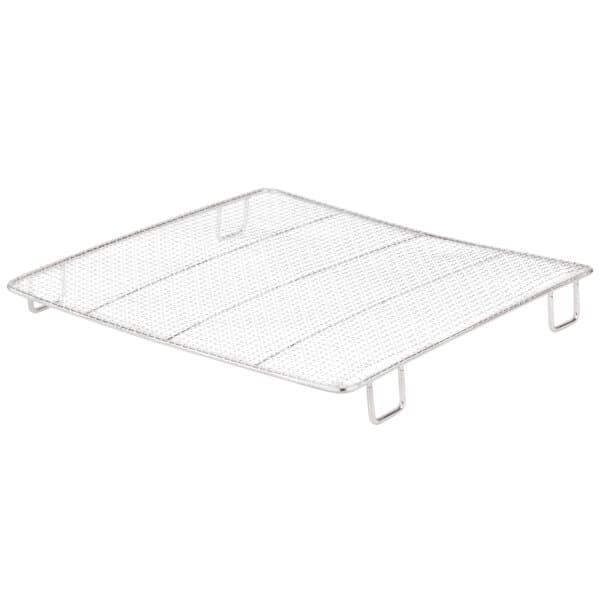 A metal tray with a wire mesh bottom.