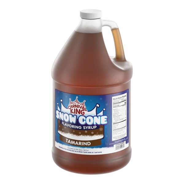 A gallon jug of Carnival King tamarind snow cone flavoring syrup.