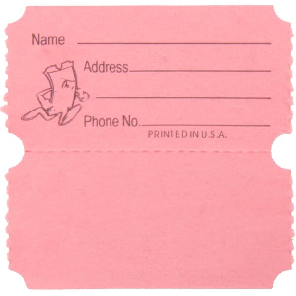 A pink Carnival King raffle ticket with customizable sections.