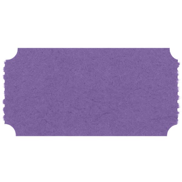 A purple paper ticket with white text and a white border.