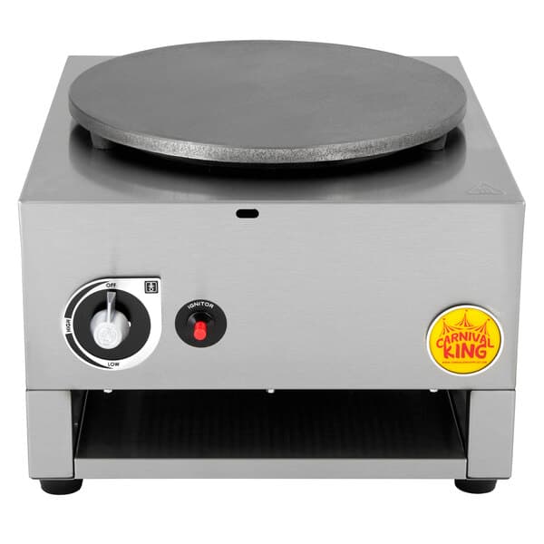 A Carnival King liquid propane crepe maker on a counter.