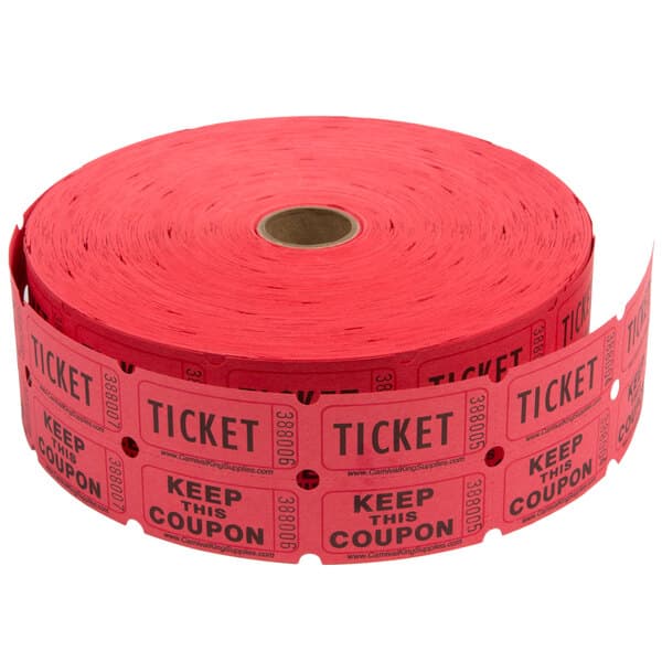 A roll of Carnival King red raffle tickets.