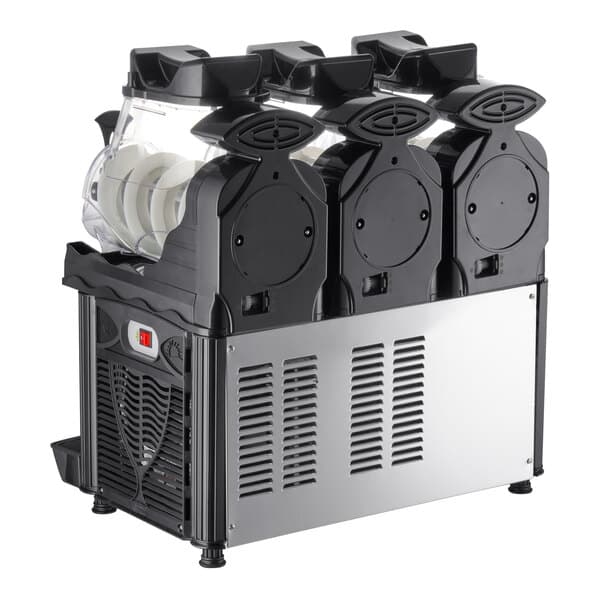 A Carnival King Triple Pourover Granita / Slushy / Frozen Beverage Dispenser with three compartments.