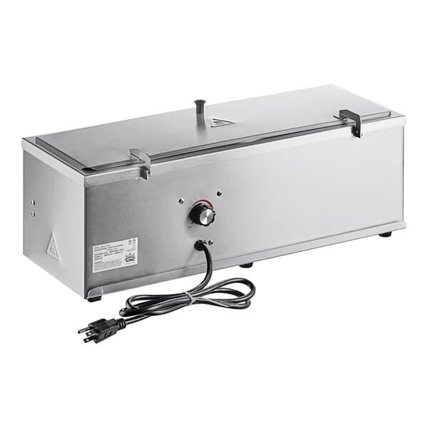 A stainless steel Carnival King Triple Cone Dip Warmer with a black cord.