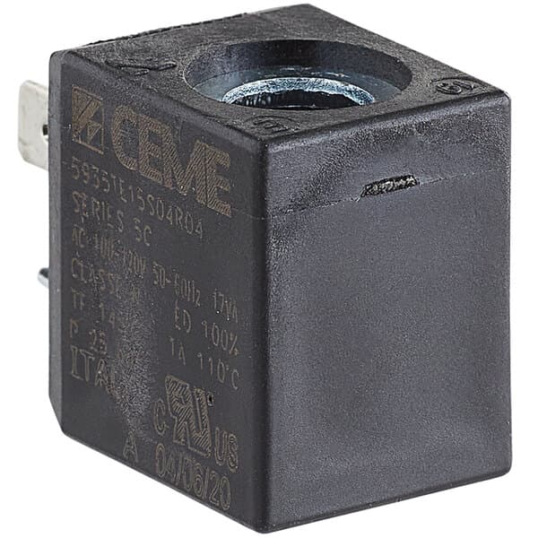 A black square Carnival King 115V coil with a metal screw.