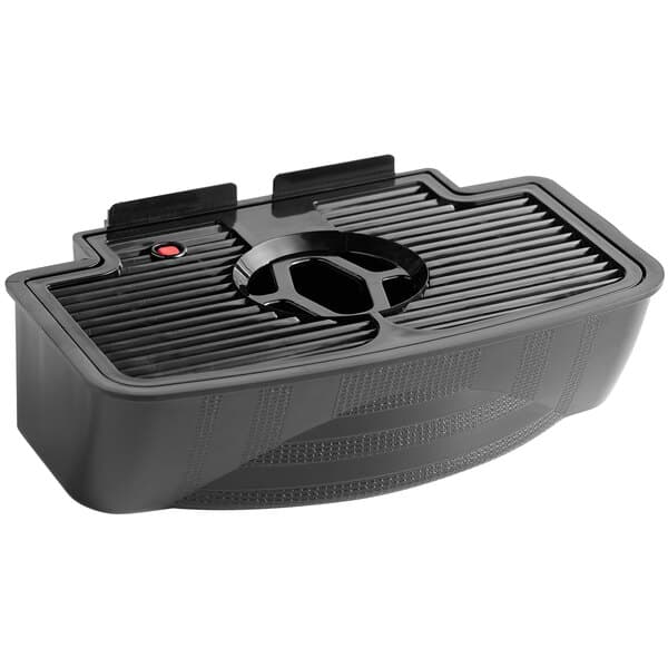 A black plastic box with a red button, the Carnival King Drip Tray for a slushy machine.