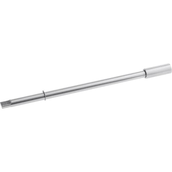 A close-up of a metal rod with a square end.