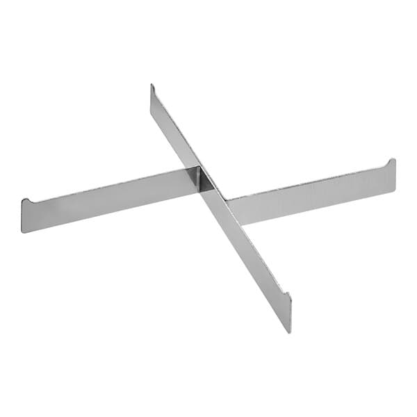 A stainless steel tray with two metal cross-shaped objects on it.