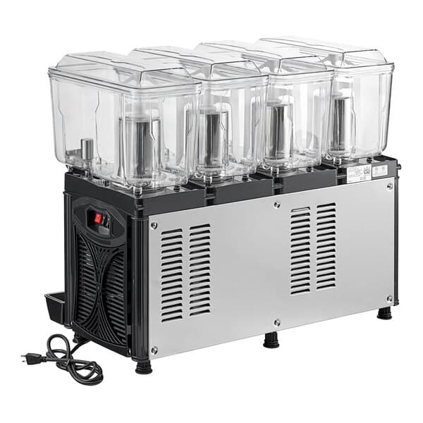 A Carnival King refrigerated beverage dispenser with four clear containers.