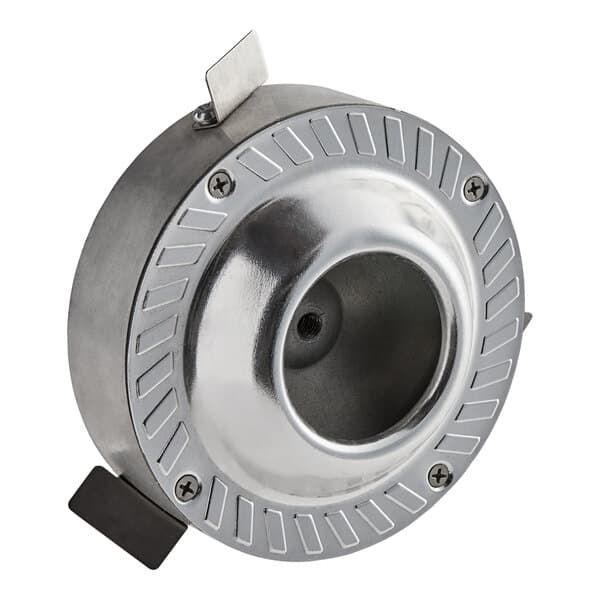 A silver metal Carnival King Floss Heating Head with a hole in the metal cover.