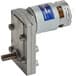 A small metal motor with a blue label and a gear on the front.