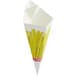 a white and yellow container with yellow fries on it
