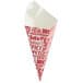 a white and red container with text