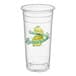 A clear plastic cup with a lemon and 'Ice Cold Lemonade' design printed on the side.