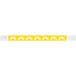 A yellow and white wristband with upward pointing arrows.