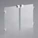 A white rectangular door set with two clear glass panels and black metal handles.