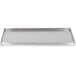 A silver rectangular metal tray with a handle.