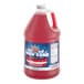 A gallon jug of Carnival King strawberry snow cone flavoring syrup.