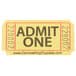 A yellow Carnival King "Admit One" ticket with black text.