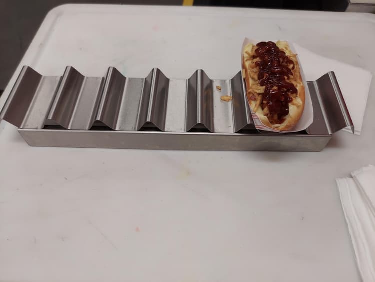 Hot dog in tray
