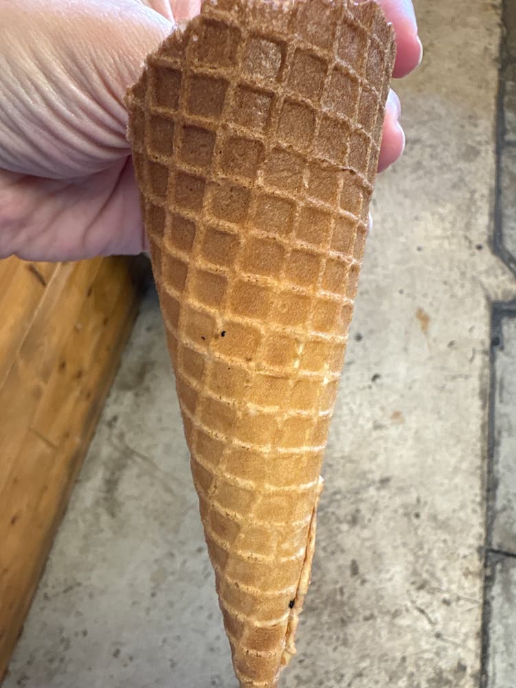 Uneven cooked cone.