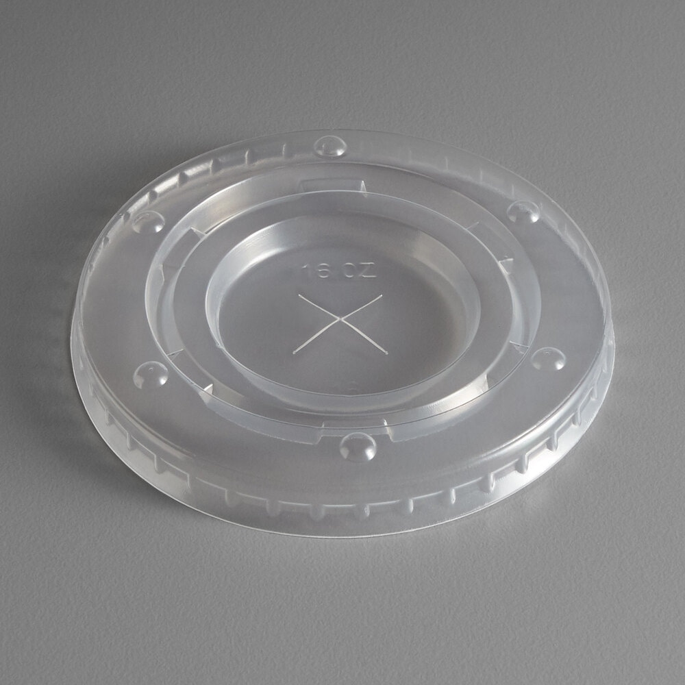 12-22 oz. Clear Cold Cup Flat Lid with Straw Slot for Lemonade Cup - 100/Pack