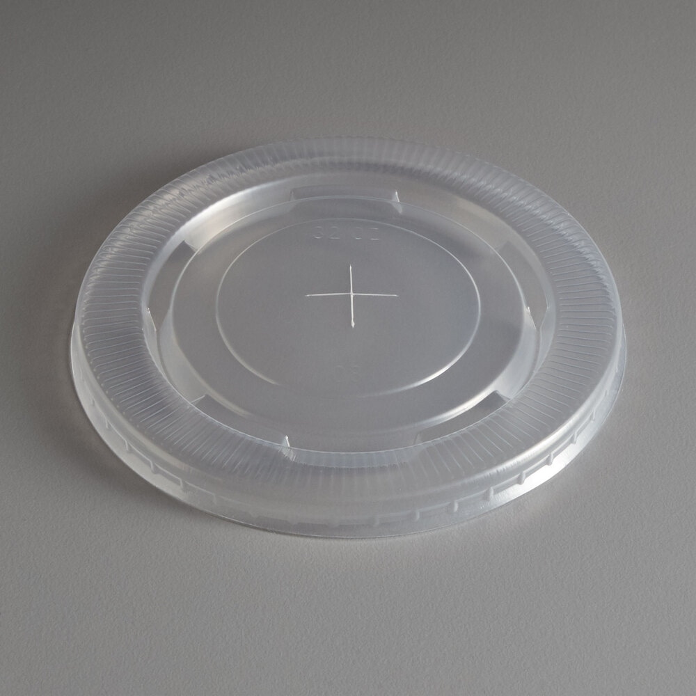 32 oz. Clear Cold Cup Flat Lid with Straw Slot for Lemonade Cup - 1,000/Case