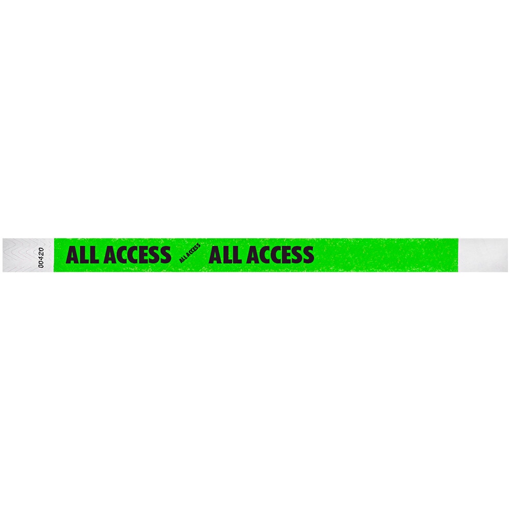 Neon Green "ALL ACCESS" Disposable Tyvek® Wristband 3/4" x 10" - 500/Bag