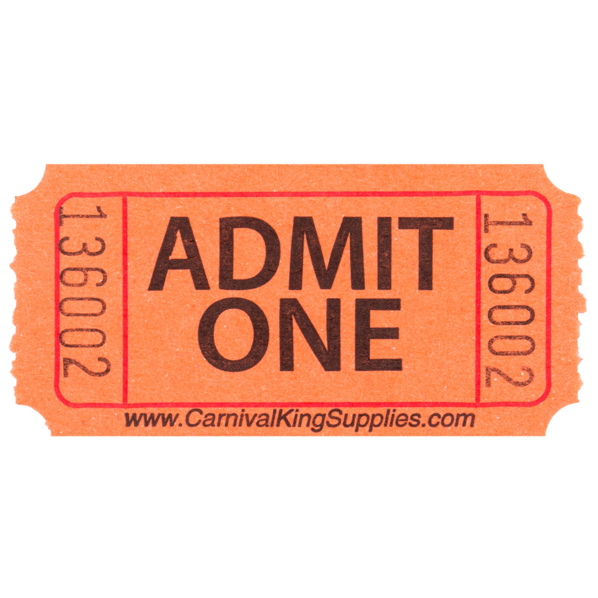 Orange 1-Part Customizable "Admit One" Tickets - 2000/Roll