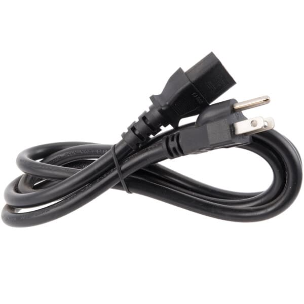 A black power cord with a black plug.