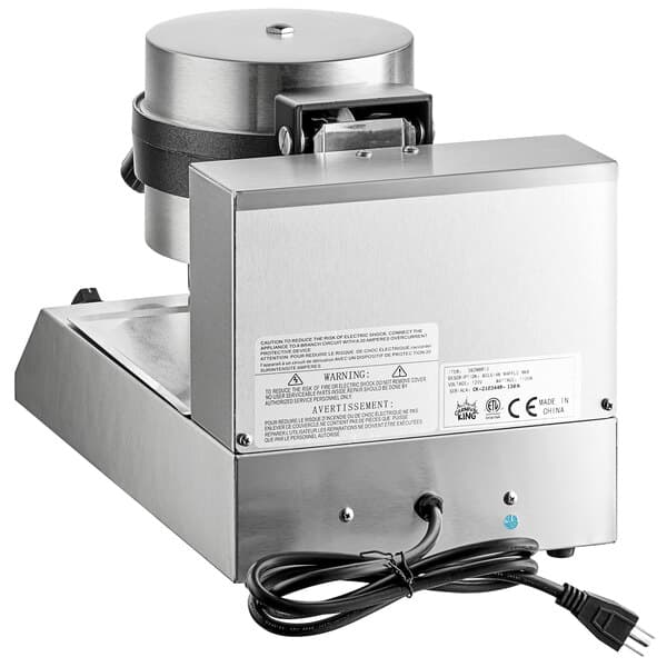 A white Carnival King commercial Belgian waffle maker with a cord.