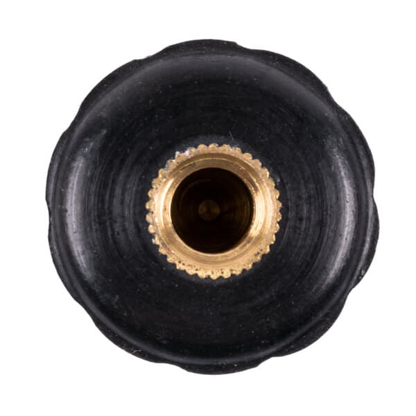A black and gold handle with a hole in the center.