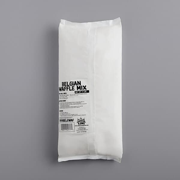 A white package of Carnival King Belgian Waffle Mix with black text.