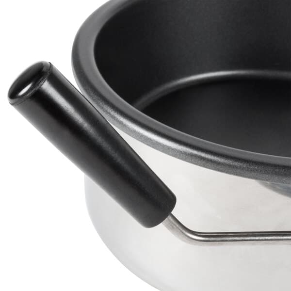 A stainless steel pan for a Carnival King 8 oz. popcorn kettle with a handle.