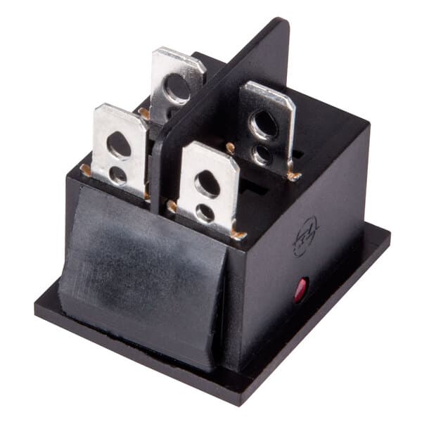 A black Carnival King On / Off switch with silver metal parts.