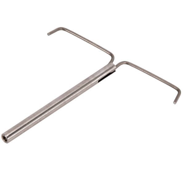 A metal stir rod with a long handle.