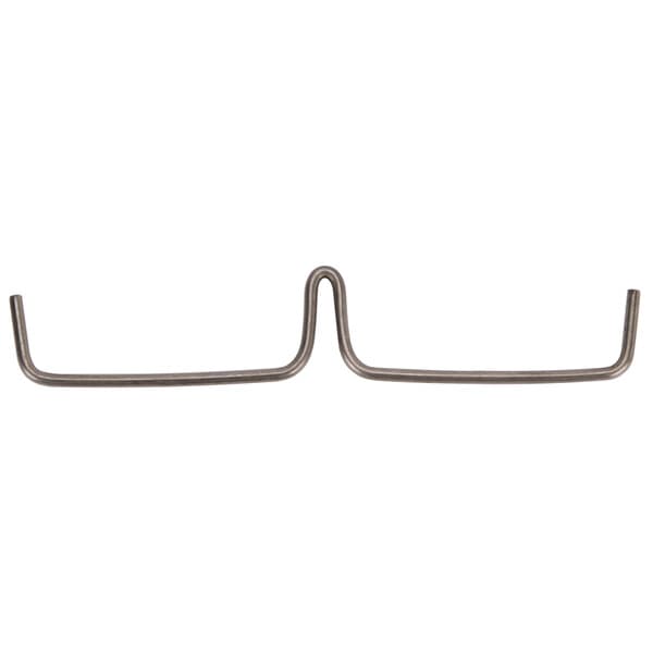 A metal curved stir rod with a pair of metal hooks.