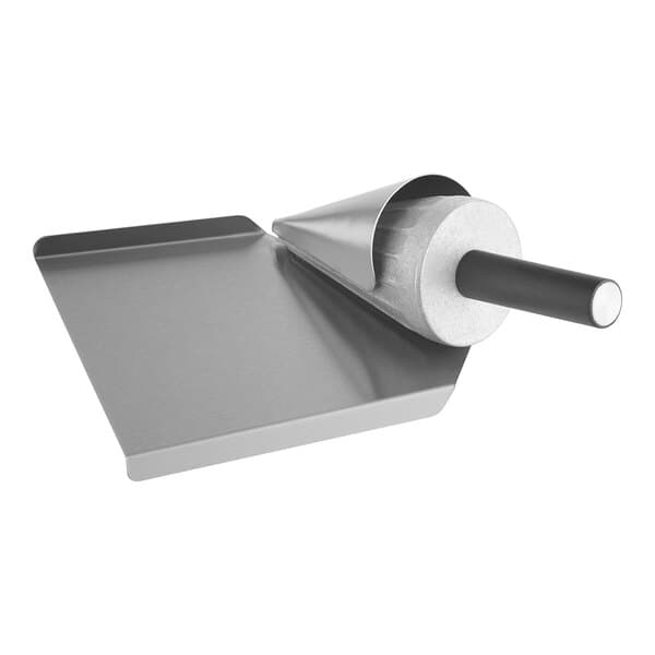 A stainless steel metal cylinder on a white surface.