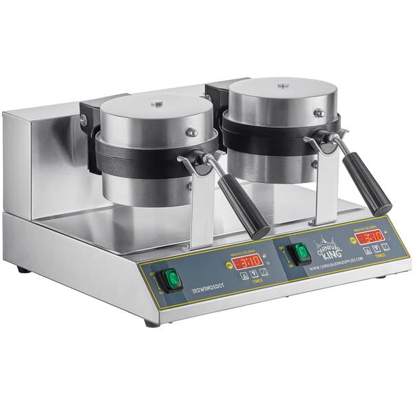 A Carnival King double Belgian waffle maker with digital controls on a white background.