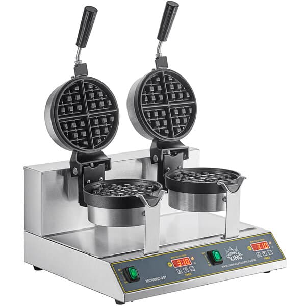 A Carnival King double Belgian waffle maker on a white background.