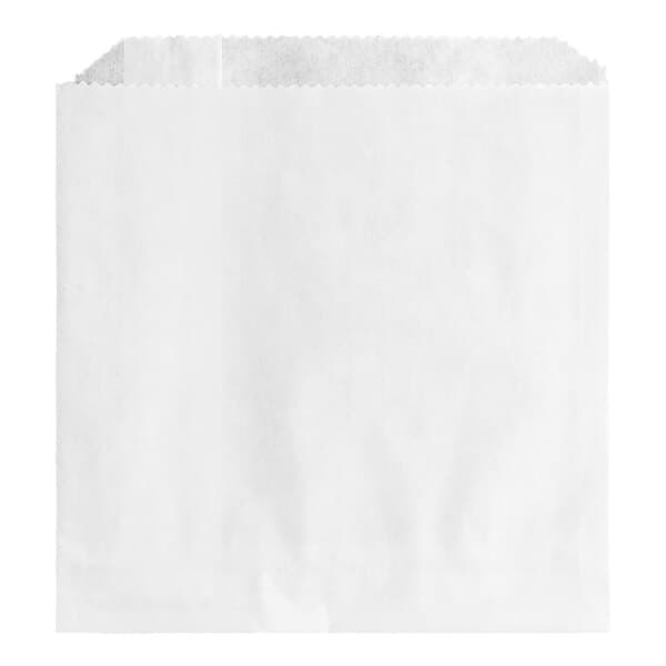 A white paper bag with a scalloped edge.